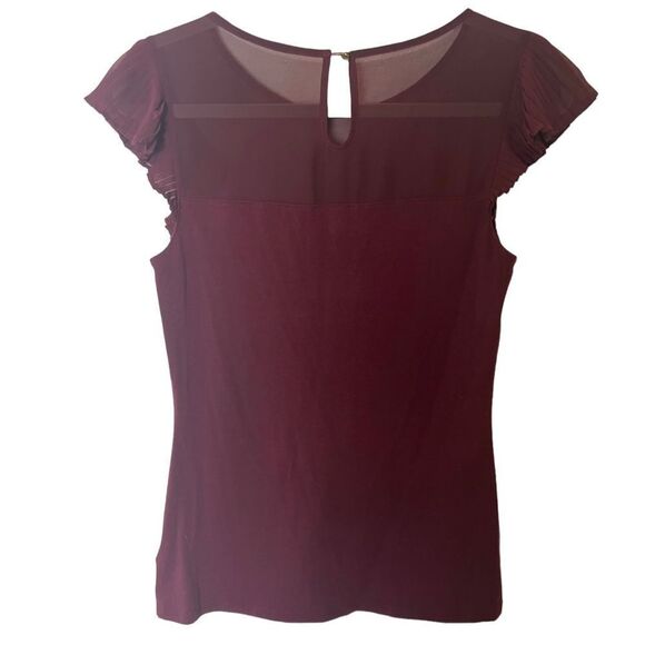 Express Ruffle Shoulder Sheer Top Sweetheart Neckline T Shirt - Picture 3 of 10